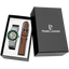 Coffret Homme AUTOMATIC Argenté Cadran Vert Bracelet Cuir Brun 20 MM 390C171