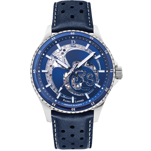 Nouvelle Montre Homme RCS Argenté Cadran Bleu Bracelet Cuir Bleu 22 MM