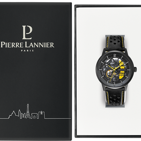 PIERRE LANNIER PADDOCK bracelet cuir noir surpiqûre jaune