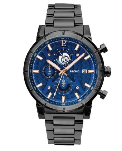 Montre Homme RCS Cadran Bleu Bracelet Acier Noir Réf 464B469